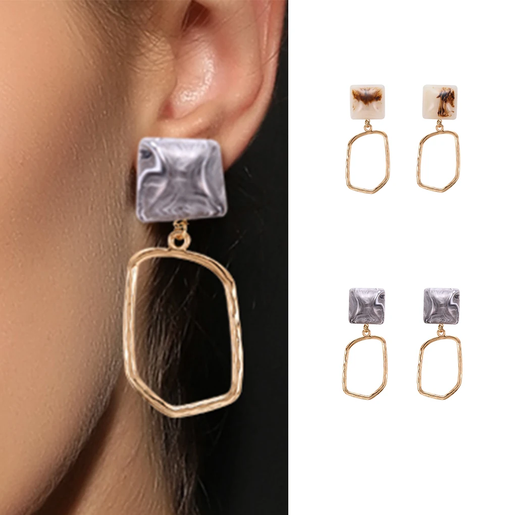 

1 Pair Women Girls Irregular Hoop Stud Earrings Marble Pattern Drop Dangle Earrings Jewelry