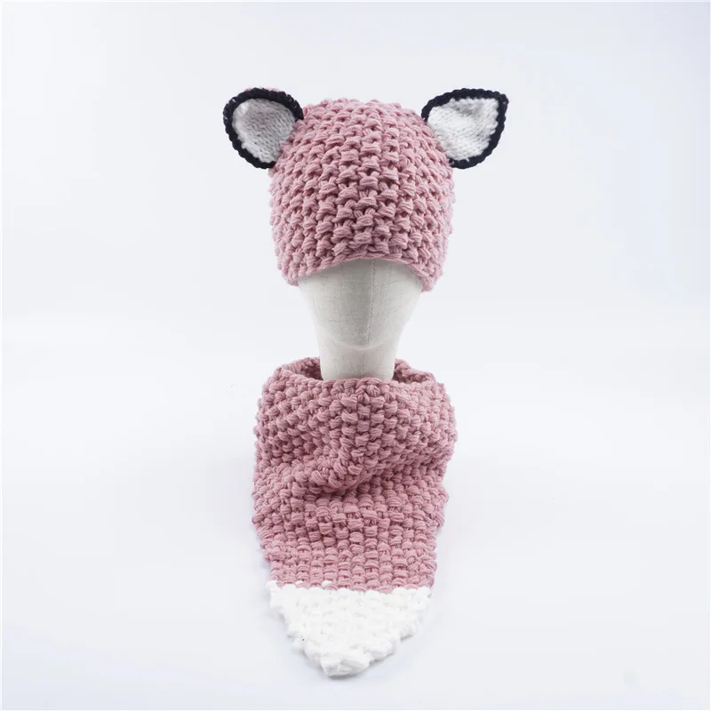 Lovely cartoon Children's baby beanie warm hat cute fox hat scarf & hat sets knitted bib cap