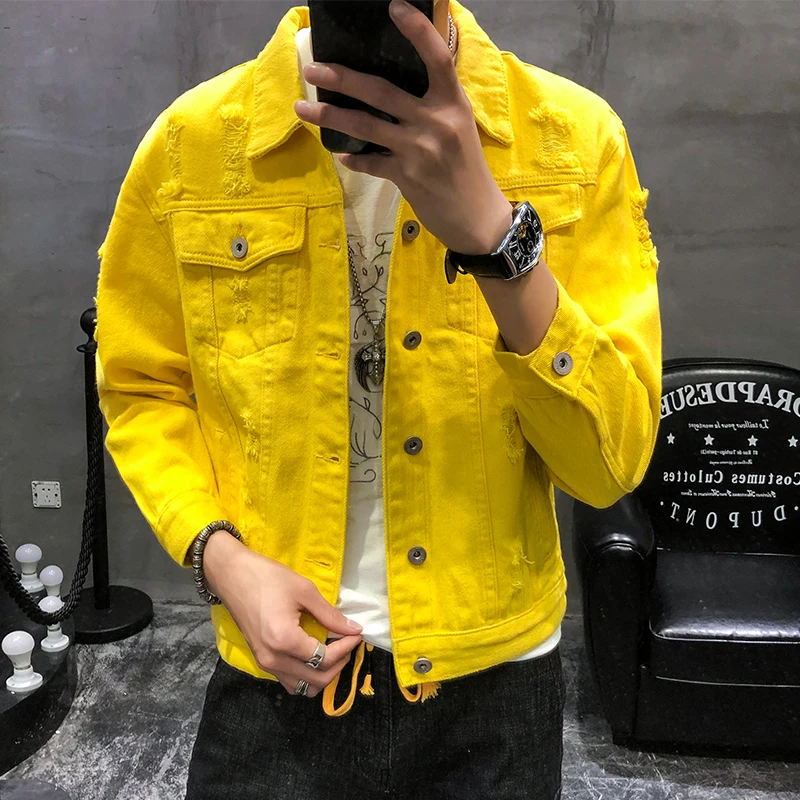 

Autum New Trend Denim Jacket Super Handsome Couple Coat Fashion Street Style Brokean Hole Jacket Casual Wild Youthful Outwear