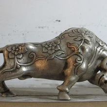 Xd 003174 1" Китай посеребренная бронза есть свое тело покрыто пион БЫК БЫК крупного рогатого скота