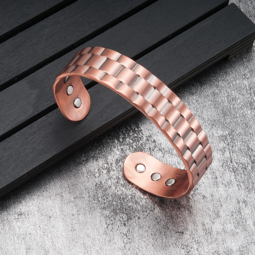 Vinterly Pure Copper Magnetic Bracelets for Men Women Adjustable 15.5mm Wide Cuff Bangles Vintage Health Energy Magnet Jewelry 2