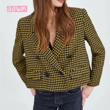 Шикарный Для женщин осень нагрудные Хаундстут короткие Повседневное костюм Для женщин куртка Мода Профессиональный пальто