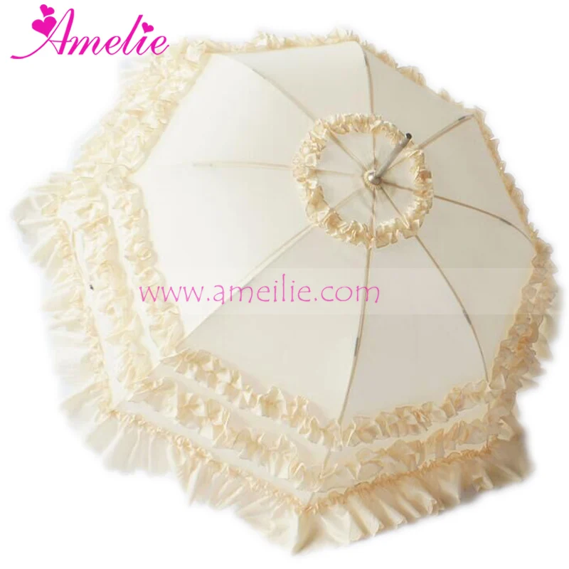 

10pcs Lot New Hook Handle & Pongee Fabric Straight Wedding Princess Frill Sun Umbrella Parasol