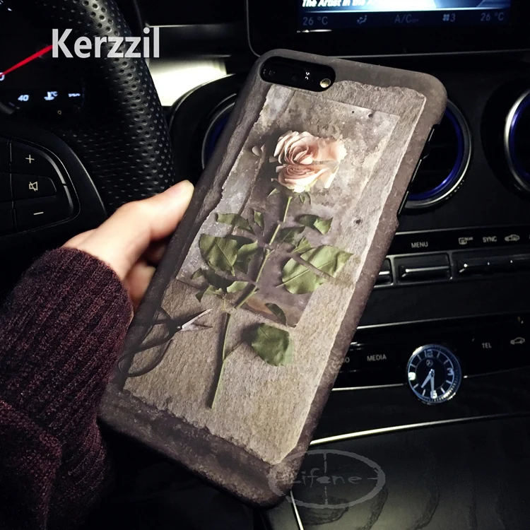 

Kerzzil Retro 3D Printing Shears Flowers PC Hard Case For iPhone 7 6 6S Plus Phone Gray Plastic Matte Cover Back lina