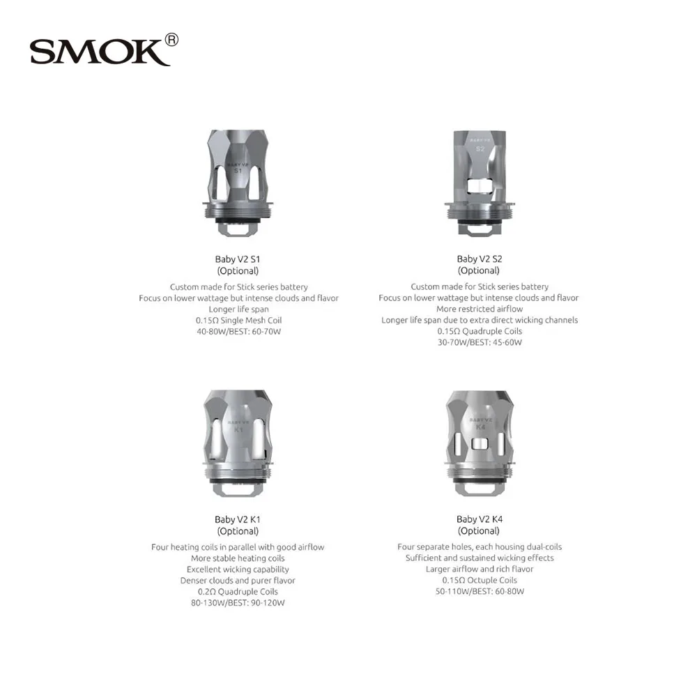 

3PCS/Lot Smok TFV8 BABY V2 Coil Baby V2 A1 A2 A3 S1 S2 K1 K4 Replacement Coil For Smok Tfv8 Baby V2 Tank Mag Grip Kit