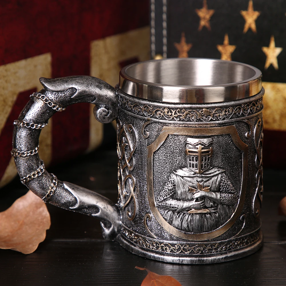 Coffee Mug, Stainless Steel Viking Warrior Skull Beer Mugs Resin