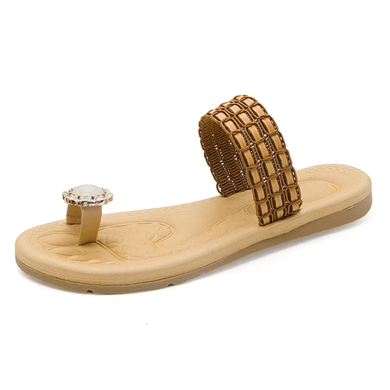 

Summer Women Rhinestone Slippers 2019 New Sweet Slippers Bohemian Rhinestone Flat Slippers Female Toe Beach Shoes Outside Home