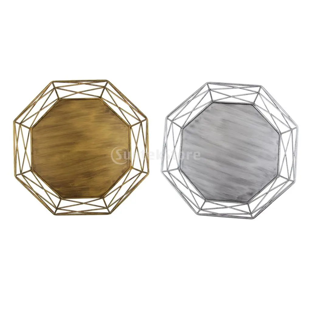 

MagiDeal Cake Stand Geometric Shape Iron Hollow Out Vintage Gold Silver Tray Decorating Basket Bakeware For Birthday Wedding