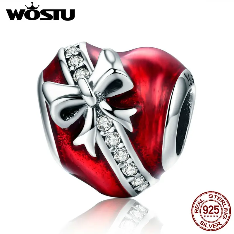 WOSTU 100% 925 Sterling Silver Love Of Gift Heart Beads Charm Fit Original Bracelet Pendants Authentic Jewelry WOSTU 100% 925 Sterling Silver Love Of Gift Heart Beads Charm Fit Original Bracelet Pendants Authentic Jewelry