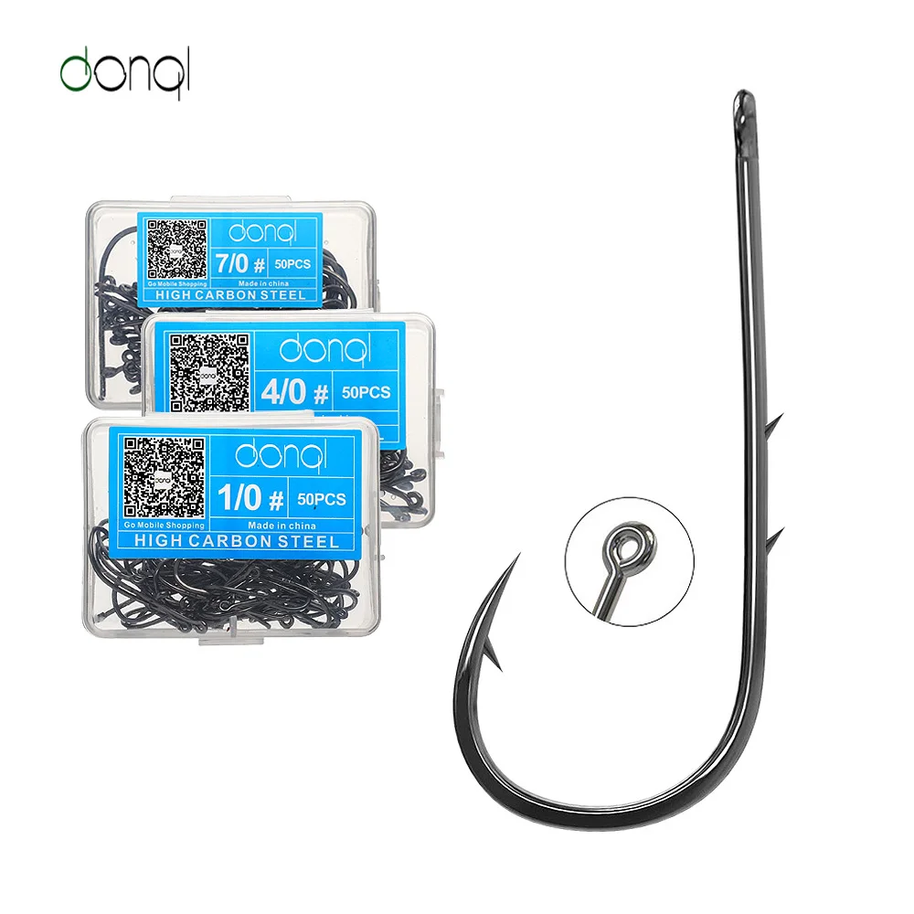 

DONQL 50pcs/Box High Carbon Steel Barbed Fishing Hooks Baitholder Fishing Hooks Jig Head Fishing Hooks for Carp Fishing 1#-16#