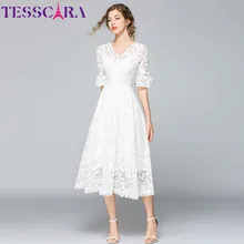 TESSCARA женское летнее длинное белое кружевное платье женское элегантное свадебное праздничное платье Femme дизайнерское высококачественное платье с цветочным узором для девочек Vestidos