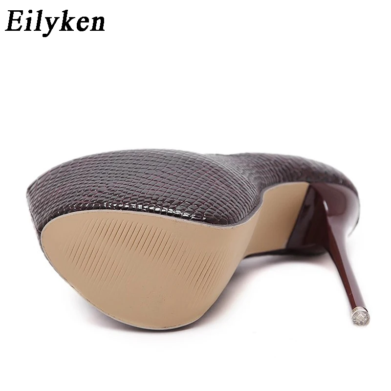 Eilyken New Snakeskin Pumps 16 CM high With Club high heels Sexy high-heeled shoes Round Toe Women Pumps Big size 40
