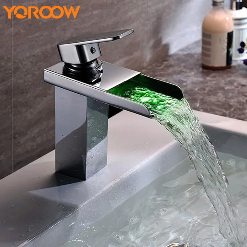 

Temperature Sensor Led Faucet No Battery Water Glow Senso Black Basin Mixer Waterfall Vintage Bronze Tap Light Change AWN0010