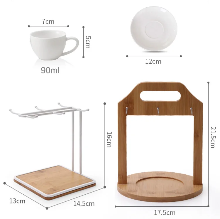 6pcs/set Ceramics Coffee Cup and Saucer Set Cup Holder Simple Home Afternoon Tea Set Creative Espresso Cup Saucer 90ml