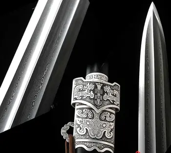 

Battle Ready Damascus Steel Double edge Sharp Chinese Kungfu Sword Han JIAN Free Shipping