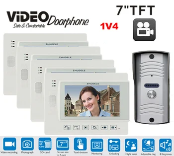 

ZHUDELE 7" Video Door Phone Doorbell with Camera Intercom Video Intercom Recording Photo/Video Support 4GB SD Card Included 1v4