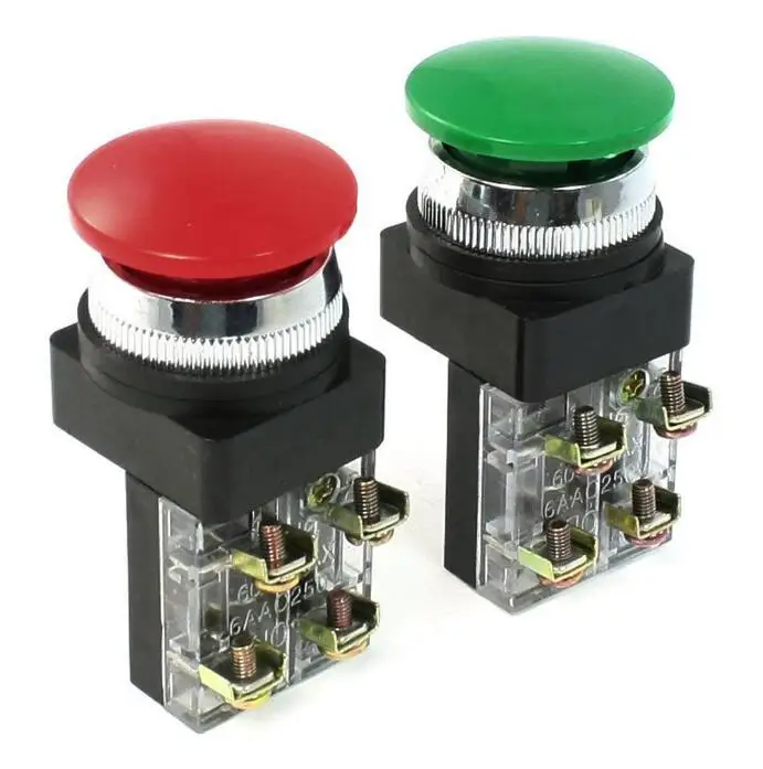 

2PCS Red Green AC 250V 6A DPST Momentary Mushroom Head Push Button Switch