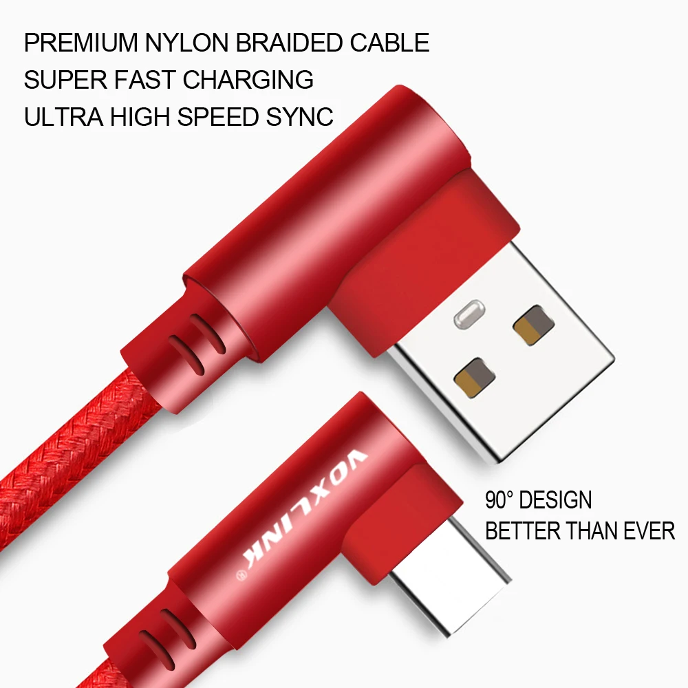 VOXLINK usb type C 90 градусов быстрая зарядка usb c кабель type-c шнур для передачи данных зарядное устройство usb-c для samsung S8 S9 Note 9 8 Xiaomi mi8 mi6