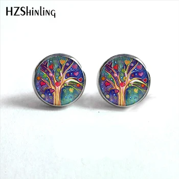 

NES-0070 Tree of life Stud Earrings Weeping Willow Ear Nail Life Tree Jewelry Glass Dome Earrings For Women HZ4