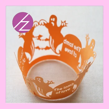 

Halloween party decoration laser cut ghost shape halloween cupcake wrapper DG-48 free shipping