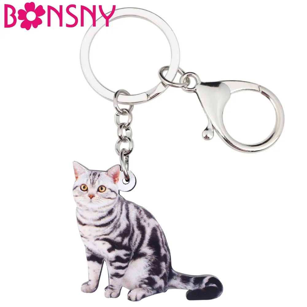 Bonsny акрил Американский короткошерстный котенок кошка брелок для ключей кольца