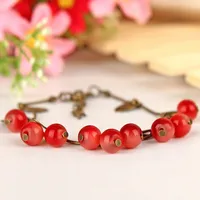Vintage Sweet Cute Red Cherry Charm Bracelets for Women Small Coin Bead Beautiful Bracelet Girl Gift Mujer Pulseras Hot Sale 4