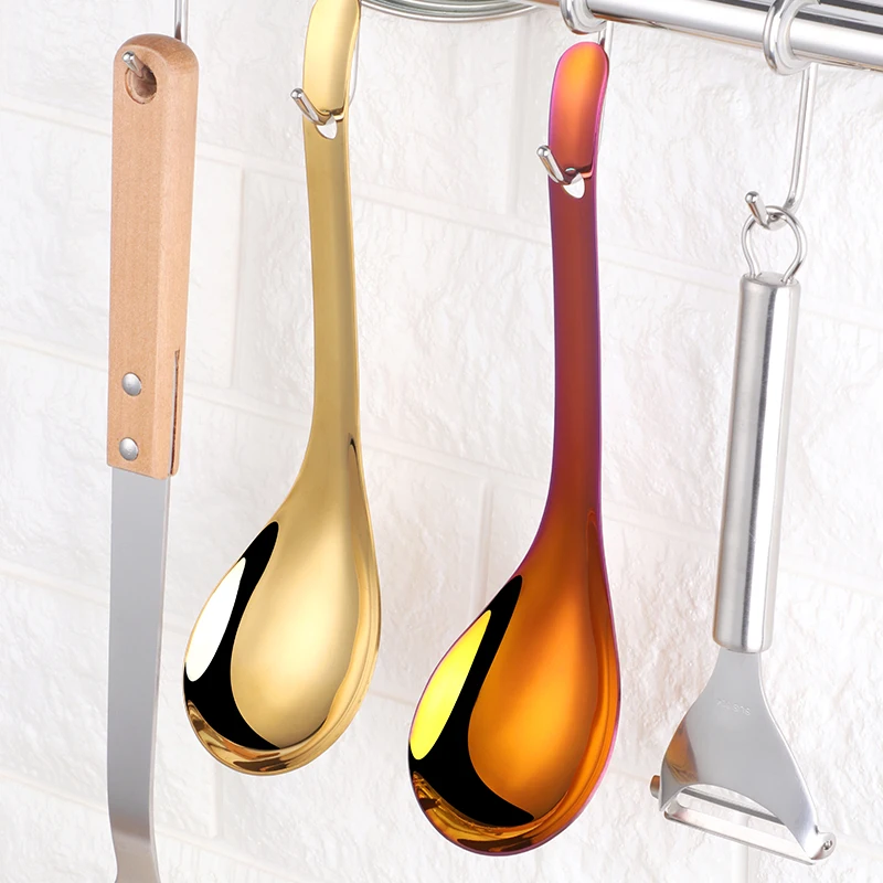 

1PC High Quality 304 stainless steel Rainbow Large Chinese Rice Soup Serving Spoon Set Cutlery Tableware Kitchen Accessories