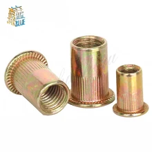 Nozes amassadas de aço carbono, 20 peças, m3 m4 m5 m6 m8, aço carbono banhado, porcas de rebites, cabeça plana, rebite amassado, quebra-nozes boné porca de rebite