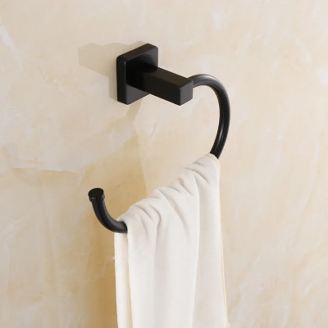 New Matt Black Stainless Steel Wall Mounted Bathroom Towel Ring Rack Rail Holder