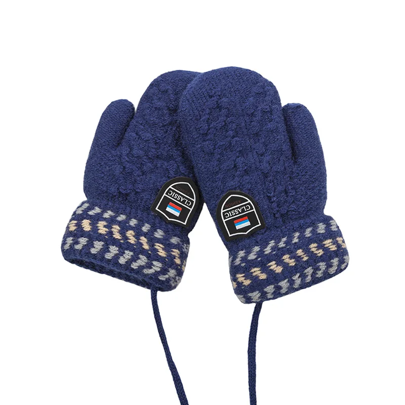 REAKIDS, модная детская вязаная Милая зимняя рукавица, теплые перчатки, хлопковые детские перчатки для девочек и мальчиков, варежки, детские перчатки, варежки - Цвет: Navy Blue