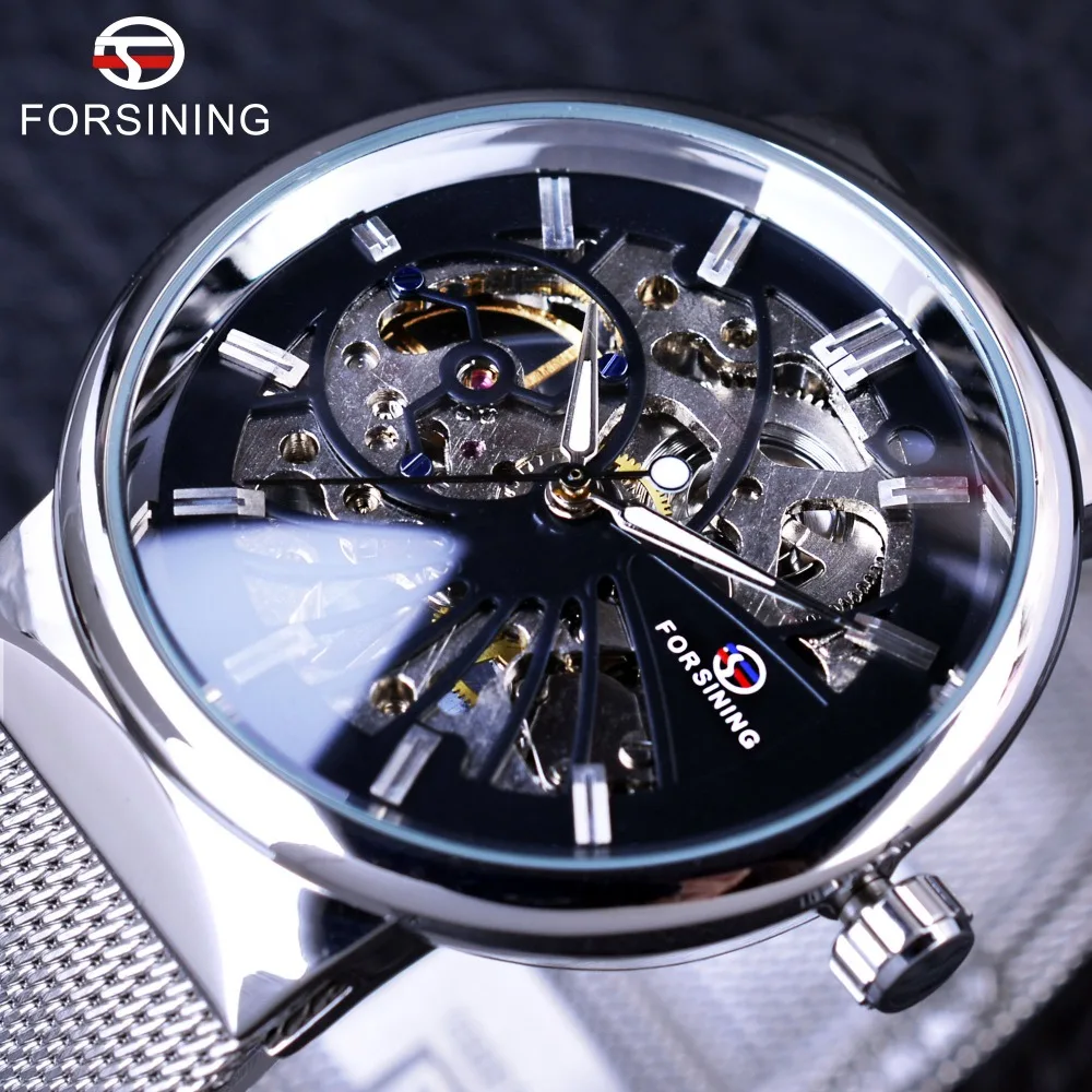 Fashion Neutral Design Silver Steel Men Short Small Dial Mens Watches Luxury Mechanical Skeleton Watch