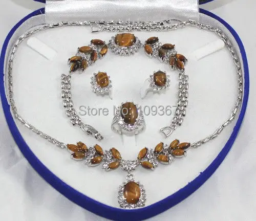 

Natural Brand Tiger's Eye Necklace Bracelet Earring Ring lady's gift fine Silver Hook Jewelry shipping free