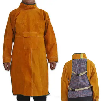 

Adeeing Long Sleeve Cowhide Leather Heat Resistant Welding Barbecue Grinding Woodturning Apron Work Apparel