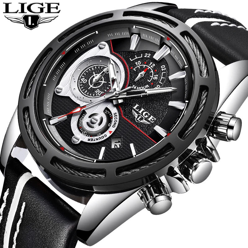 Часы Relojes Hombre мужские модные спортивные водонепроницаемые кожаные повседневные