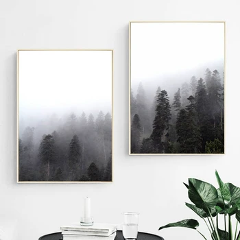 

Forest Lanscape Fog Tree Wall Art Canvas Painting Posters and Prints Nordic Poster Wall Picture for Living Room Canvas Art Decor