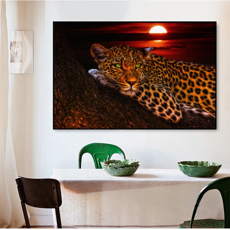 

SELFLESSLY Wall Animal Paintings Leopard On Tree Sunset Art Pictures Prints For Living Room Canvas Art Modern Painting