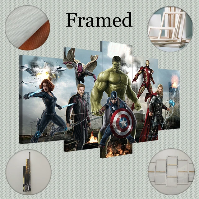 Yphyhd Modern 5 Piece Avengers Canvas Painting Print Poster Wall Art