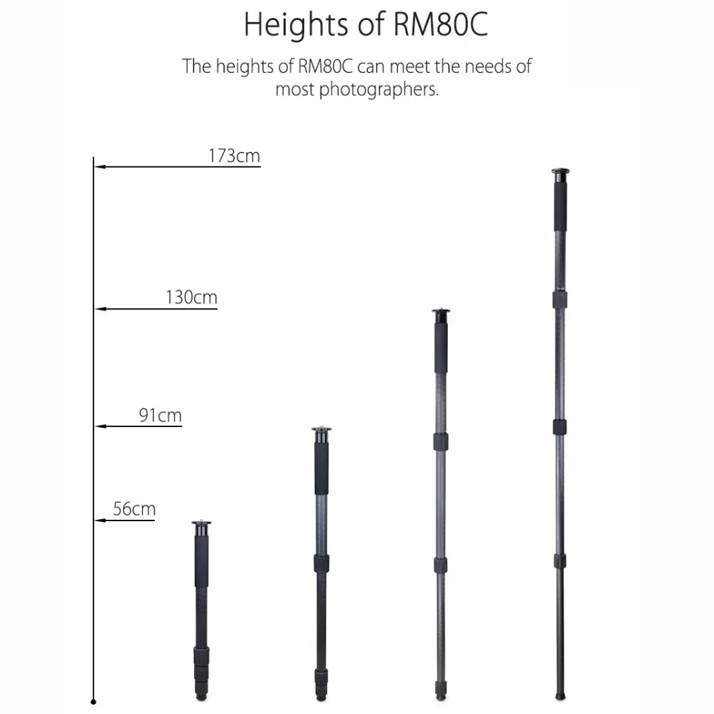 RM80C 8 кг медведь углеродного волокна Профессиональная камера монопод компактный штатив для цифровой зеркальной камеры для Canon Nikon портативный монопод для видео жидкая головка
