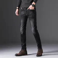 Брендовые мужские джинсы темно-цветные мягкие эластичные брюки-стрейч Классический прямой крой мужские джинсы высокого качества