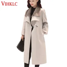 Vihklc на осень-зиму модные женские туфли новинка, длинное шерстяное пальто для женщин высокого качества шерстяное пальто длинные теплые зимние пальто с капюшоном повседневные хлопковое стеганое утепленное пальто A218
