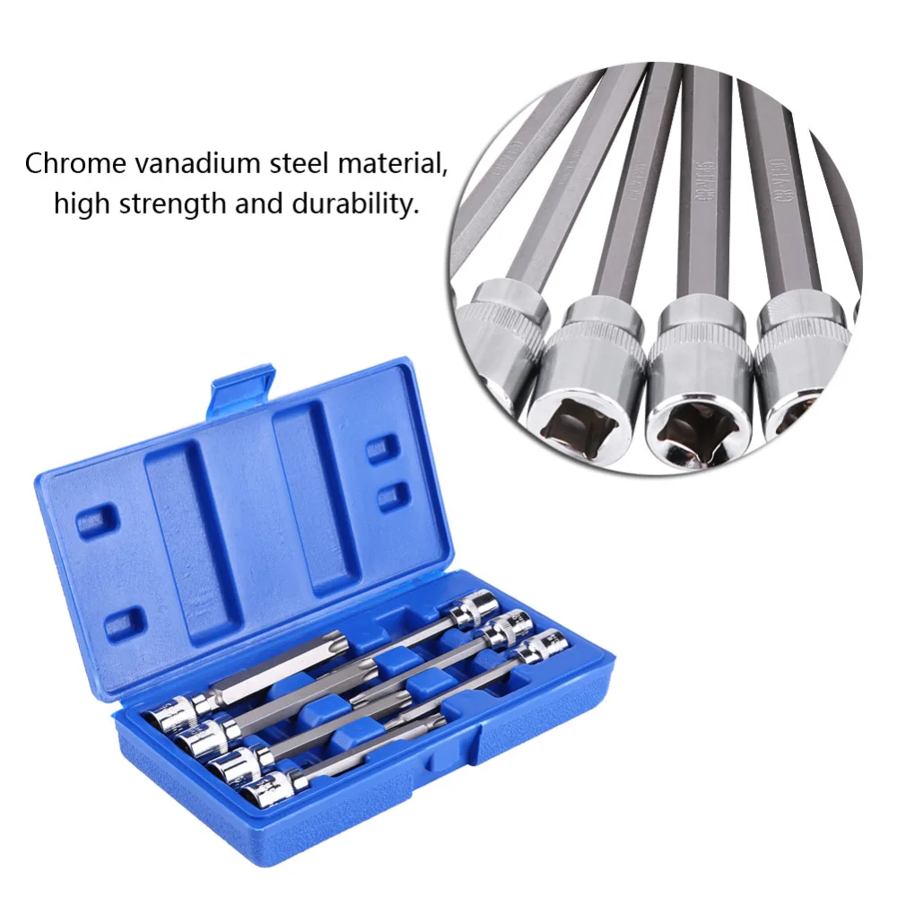 

Oversea 7Pcs 3/8inch Drive Extra Long Torx Star Bit Socket Set Kit Star Car Accessories