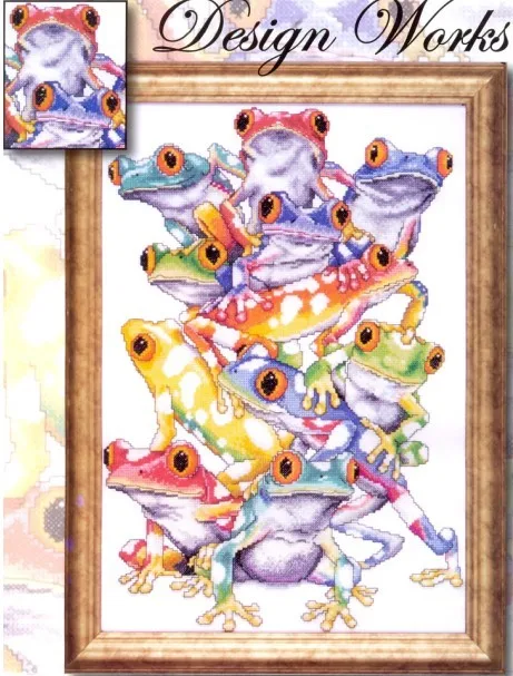 cs-2315 Cross Stitch Kit Frog Pile Colorful Frogs design works DW