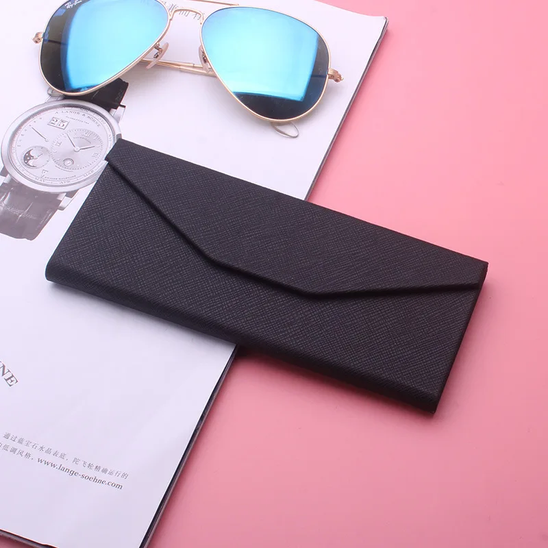 Портативный складной высококачественный однотонный кожаный чехол для очков Близорукость очки солнцезащитные очки Чехол для мужчин и женщин - Цвет: Black