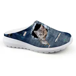 Noisydesigns мальчиков сетки домашние тапочки деним Цвет pet cat печати Для мужчин пляжные воды сандалии водонепроницаемая обувь легкие лоферы