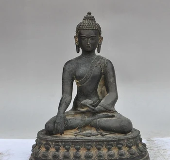 

11" old china pure purple bronze sakyamuni Tathagata heal Medicine Buddha statue