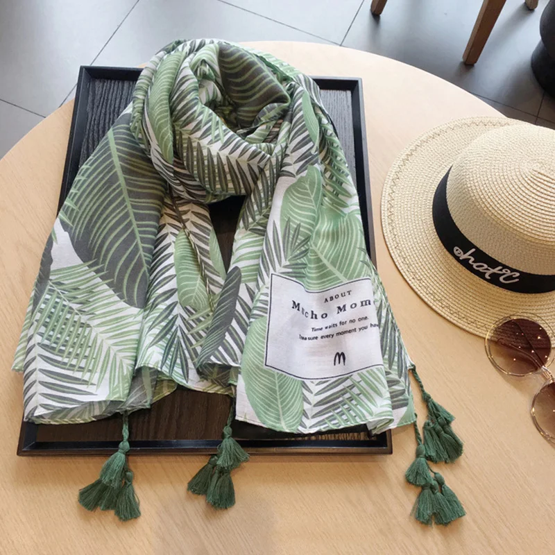 Peachtan Листья печати пикантные пляжные парео винтажный шарф пляжные покрытия для женщин новые летние Дамская мода кисточкой пляж шаль