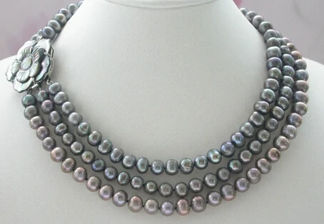

N3509 Noble 3strands 9mm grey FW pearl necklace flower shell N Discount NEW