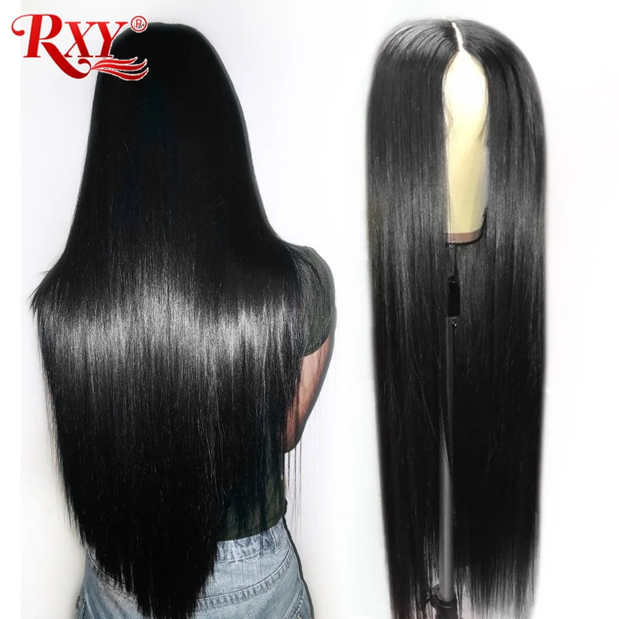 RXY Remy перуанские прямые парики на шнурках спереди бесклеевая кружевная Передняя человеческие волосы парики для черных женщин 13X4 предварительно сорванные с волосами младенца