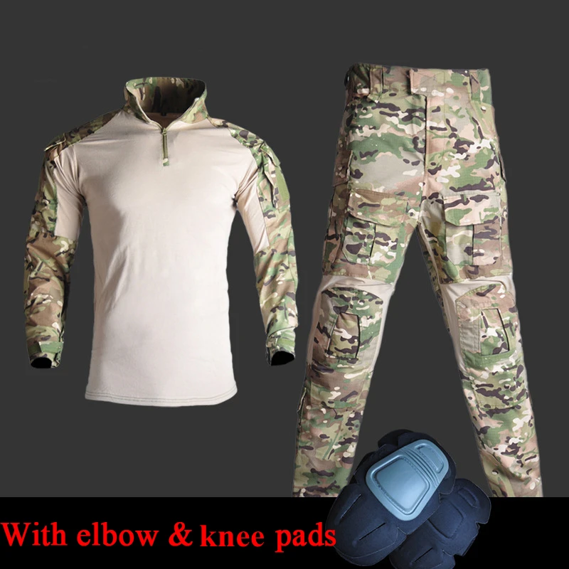 Outdoor Hunting Clothes Shirts + Pants with Elbow & Knee Pads Tactical Training Suit Army Military Uniform Airsoft Ghillie Suits Outdoor Hunting Clothes Shirts + Pants with Elbow & Knee Pads Tactical Training Suit Army Military Uniform Airsoft Ghillie Suits