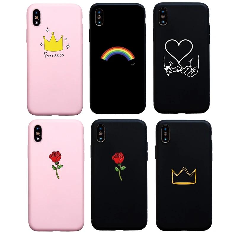 Cute Rose Crown Princess Art Line Couples Case For iphone 6 6s Plus X XR XS Max Soft Coque 7 8 5s SE Funda |
